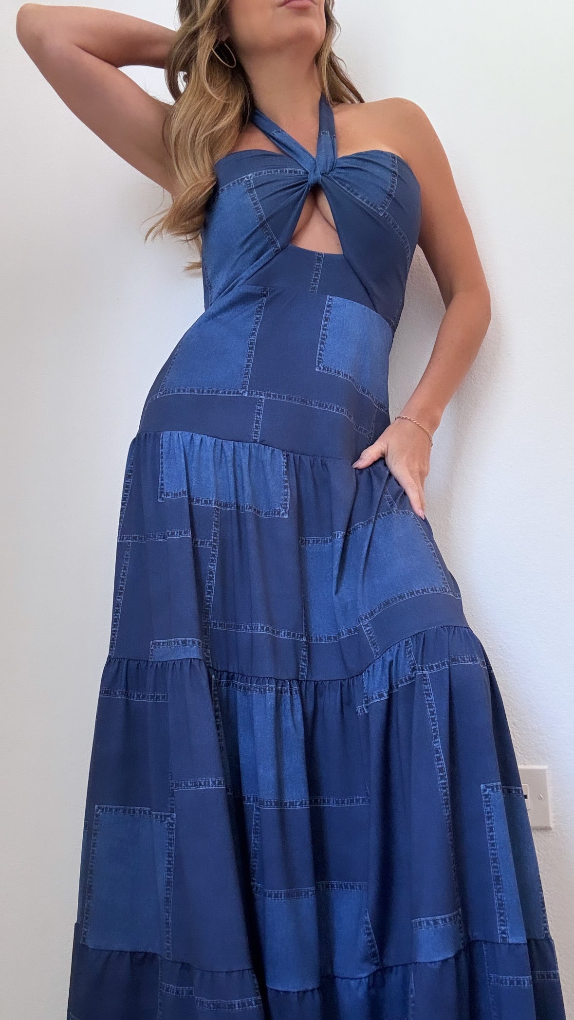 Denim Patches Maxi Dress