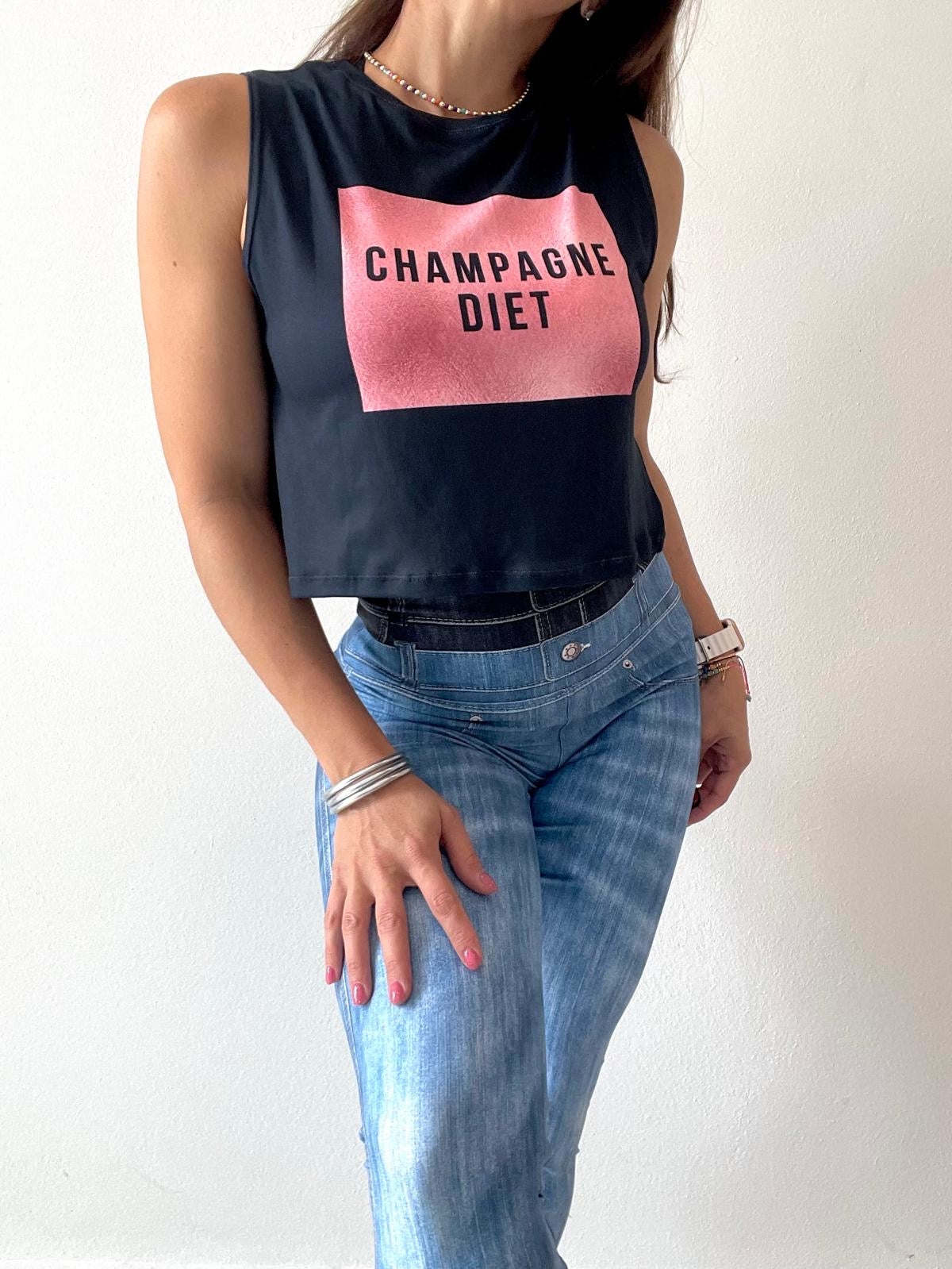 Champange Diet Long Black Top