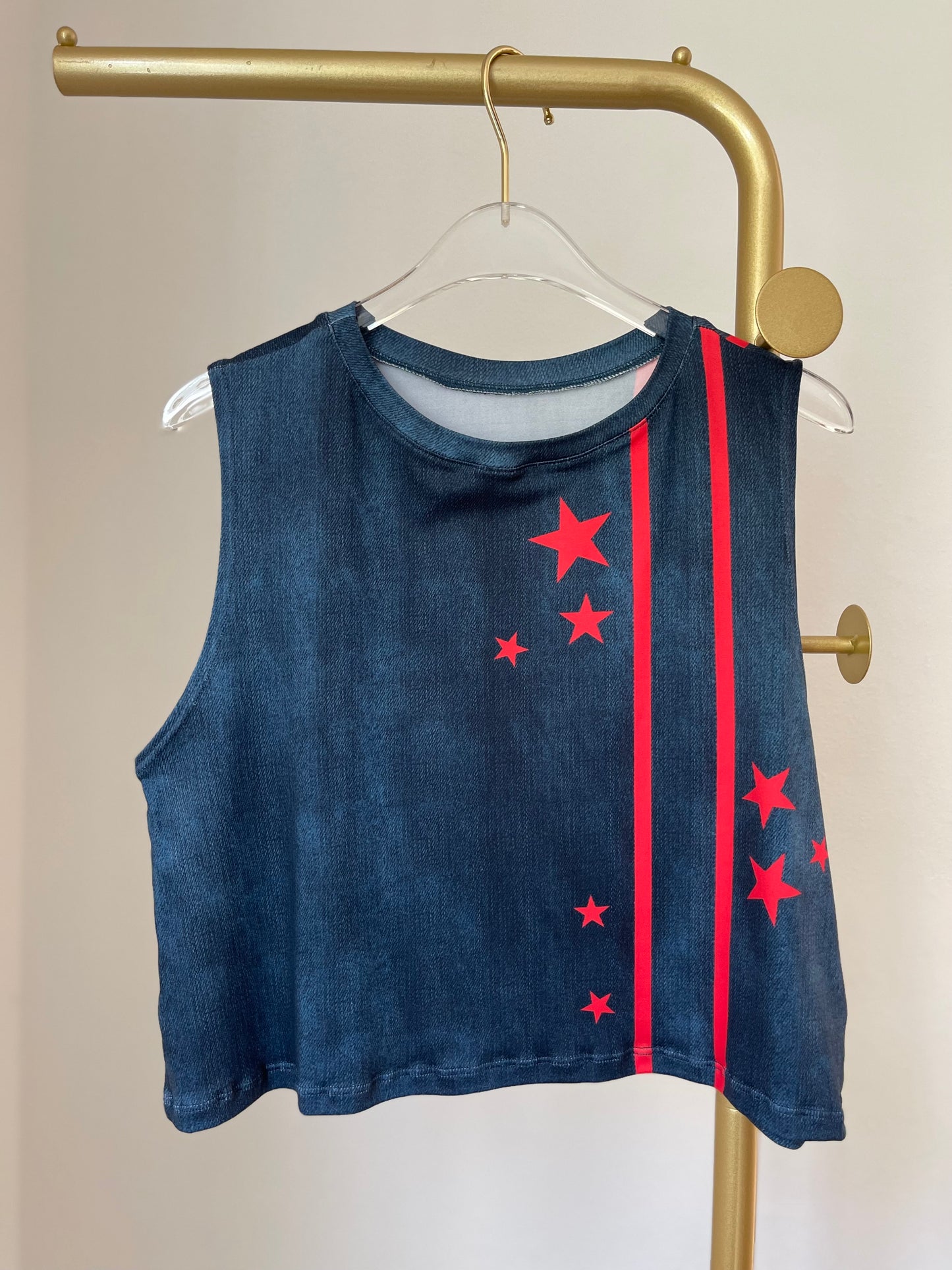 Red Stars Denim Top