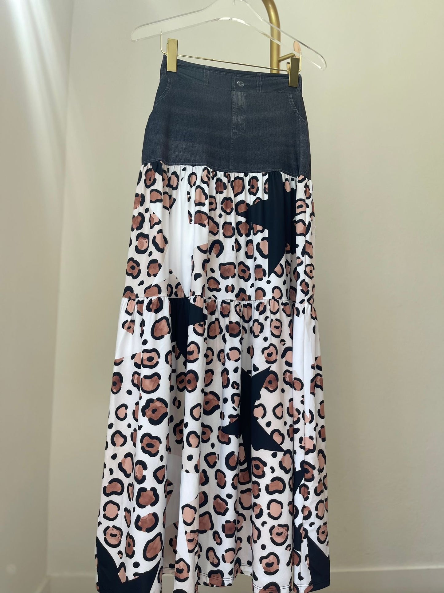 Mixed Leopard Star Maxi Skirt