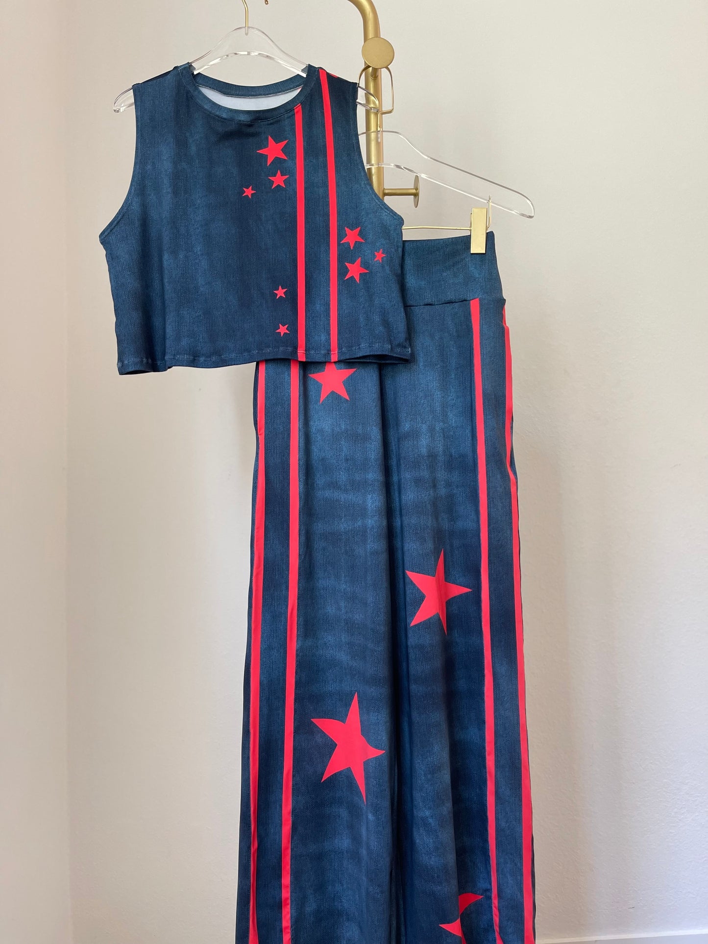 Red Stars Denim Top