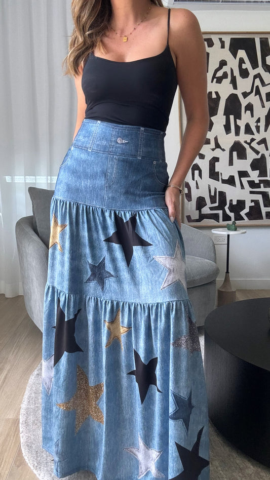 Metallic Stars Maxi Skirt