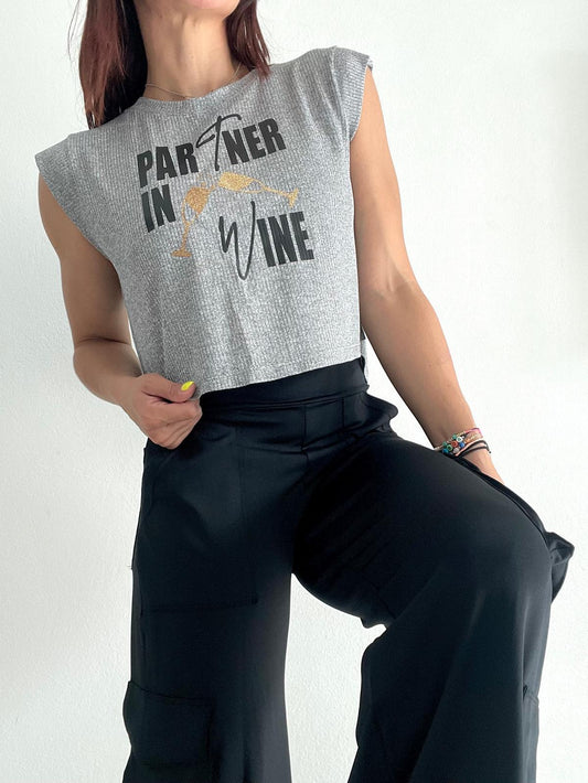 Partner In Wine Gray Top