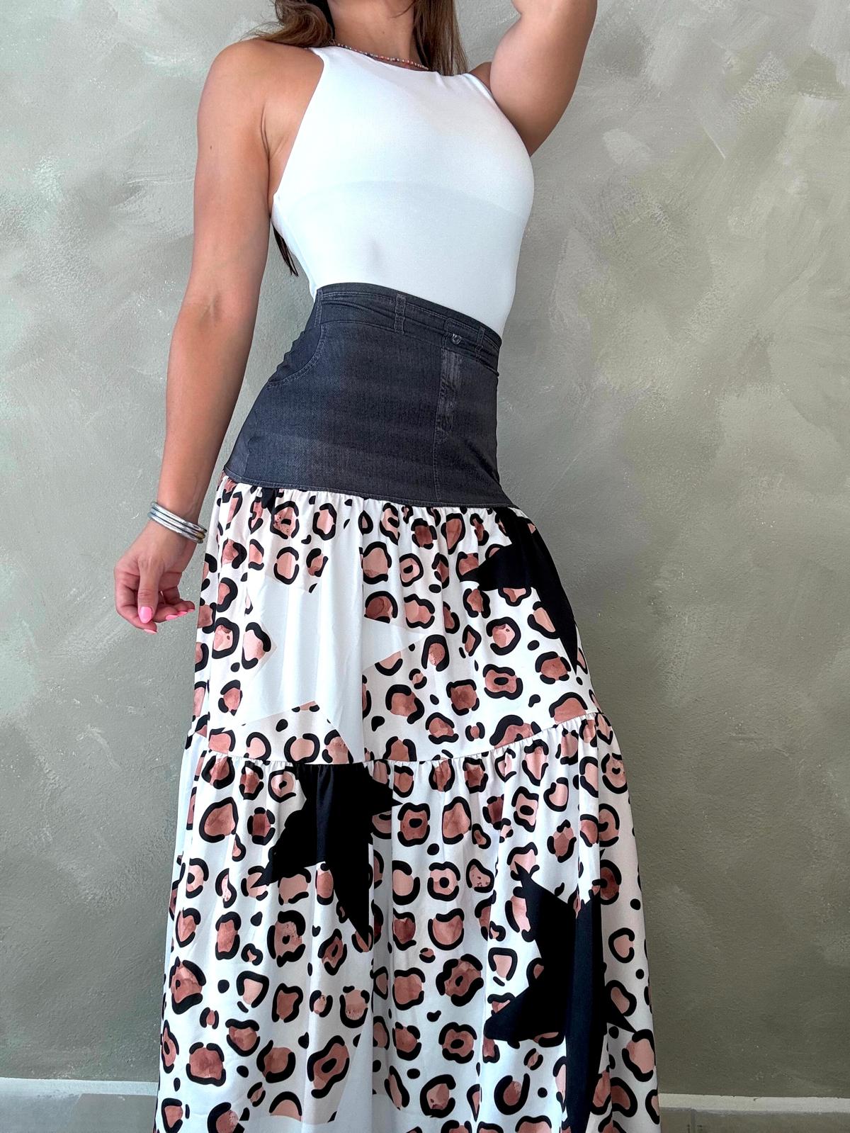 Mixed Leopard Star Maxi Skirt